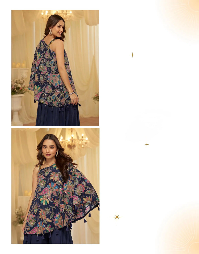 Viscose With Embroidered Designer Top And Bottom - indo western by Reet Lifesstyle