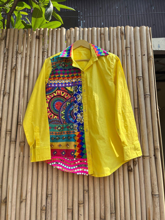 Woman Rangrez Yellow Patchwork Fusion Shirt