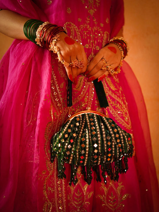 Sheesh Mahal Green Potli Bag