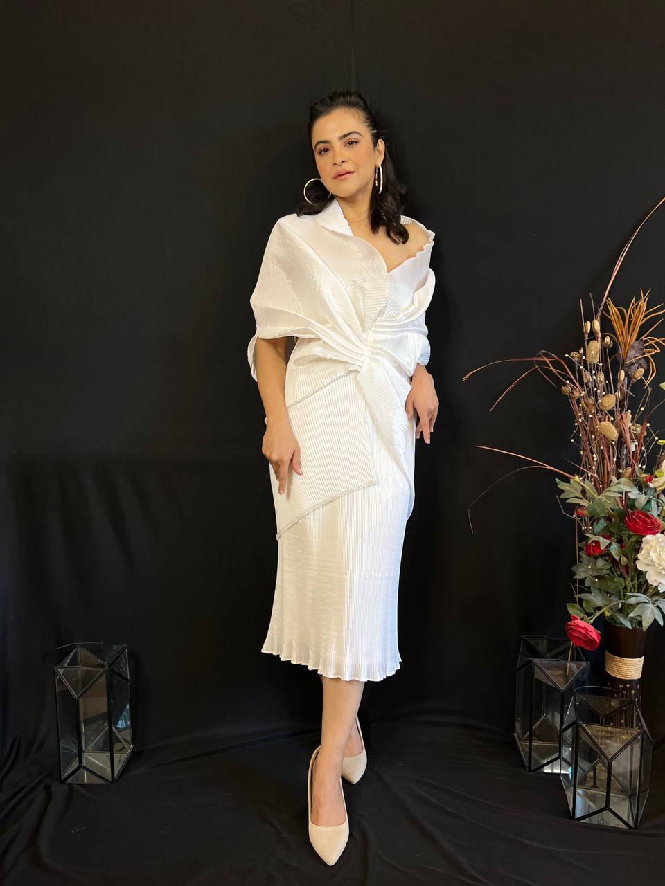 Silk Multi Drape Top in White