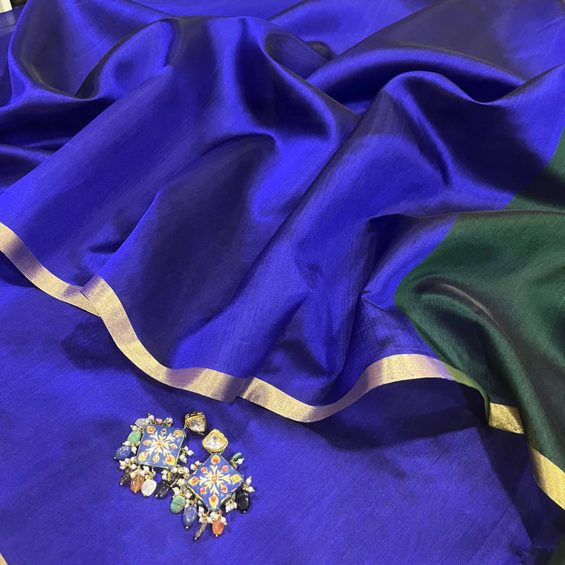 Chanderi Pattu silk saree with zari bootis all over