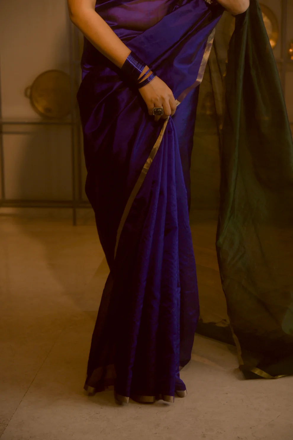Chanderi Pattu silk saree with zari bootis all over
