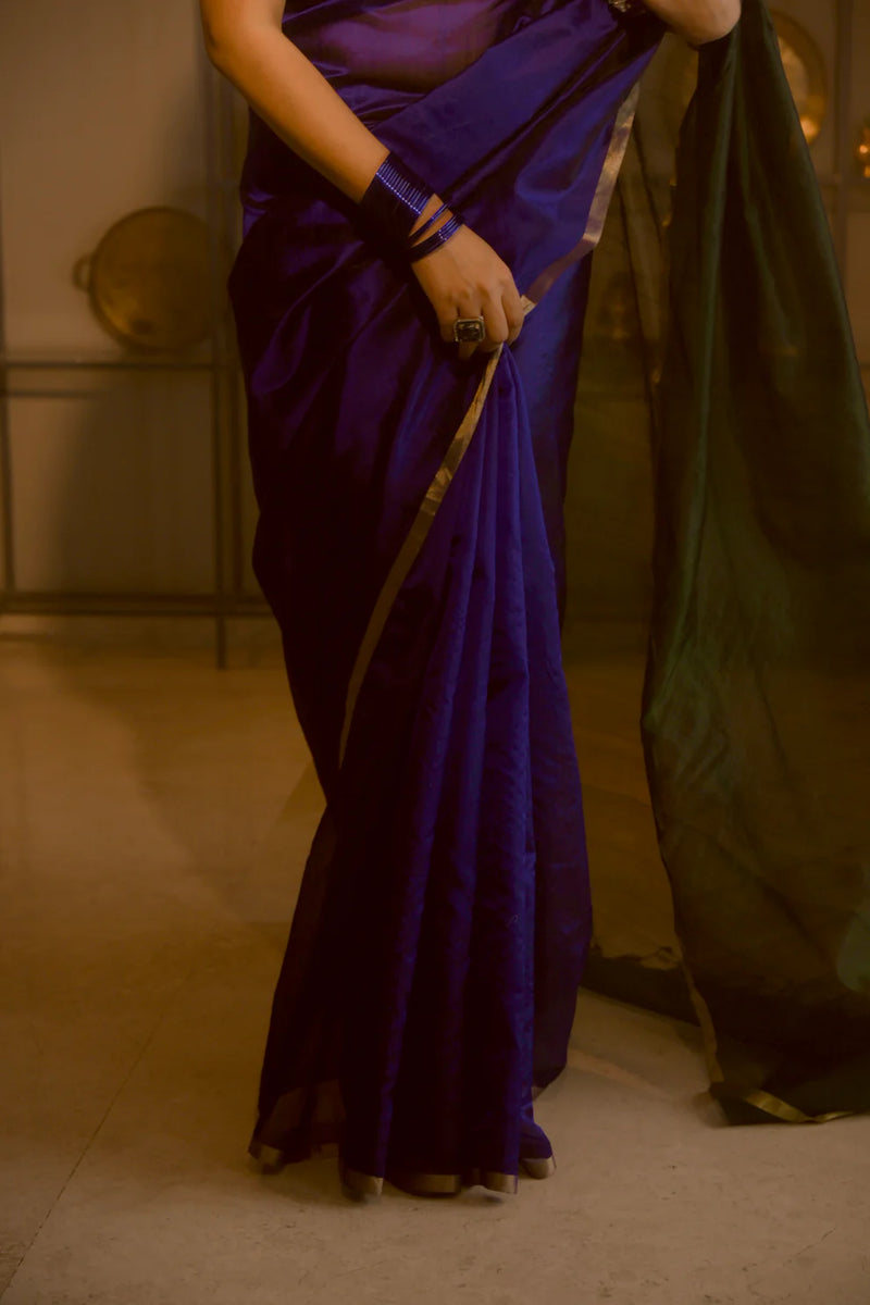 Chanderi Pattu silk saree with zari bootis all over