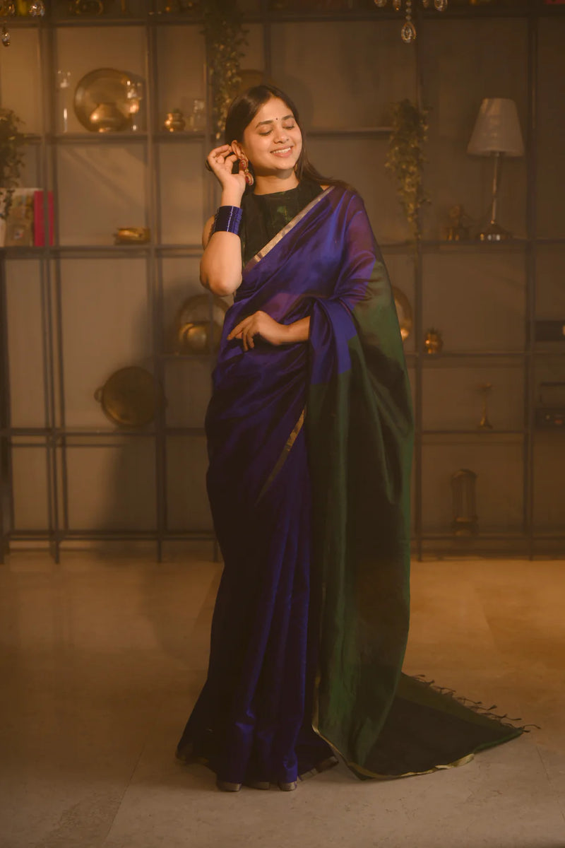 Chanderi Pattu silk saree with zari bootis all over