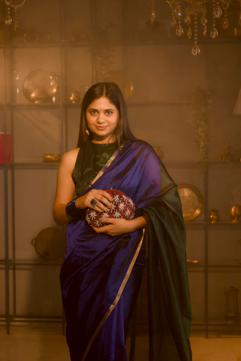 Chanderi Pattu silk saree with zari bootis all over