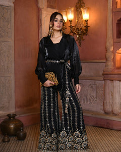 Noir Luxe Embroidered Silk Co-Ord Set