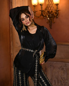 Noir Luxe Embroidered Silk Co-Ord Set