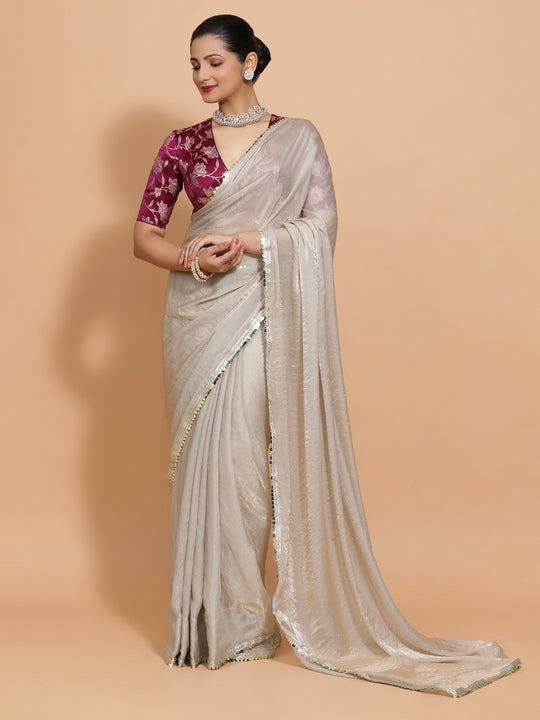 Silver Grey Ready-to-Wear One Minute Pre Draped Saree