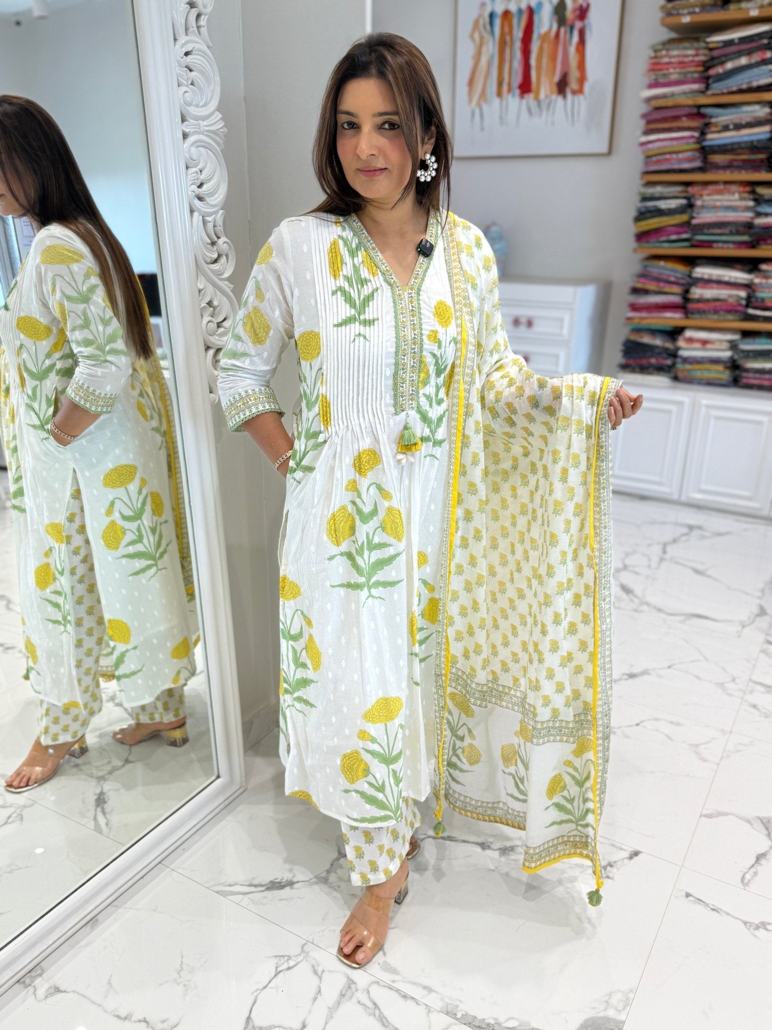Floral print cotton kurta set