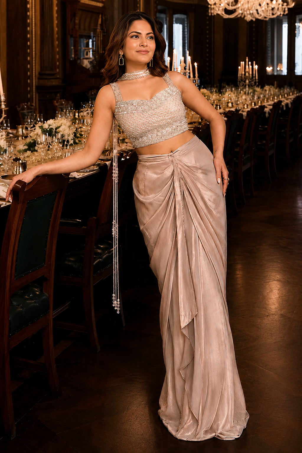 Bollywood Moonlit Glam Draped Ensemble Skirt Set