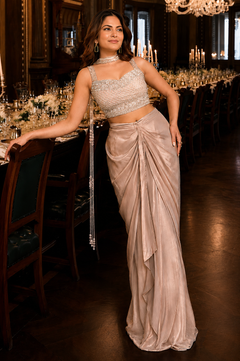 Bollywood Moonlit Glam Draped Ensemble Skirt Set