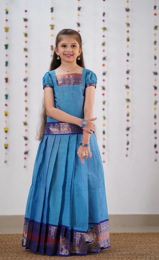 Sky Blue Cotton Pavadai Sattai