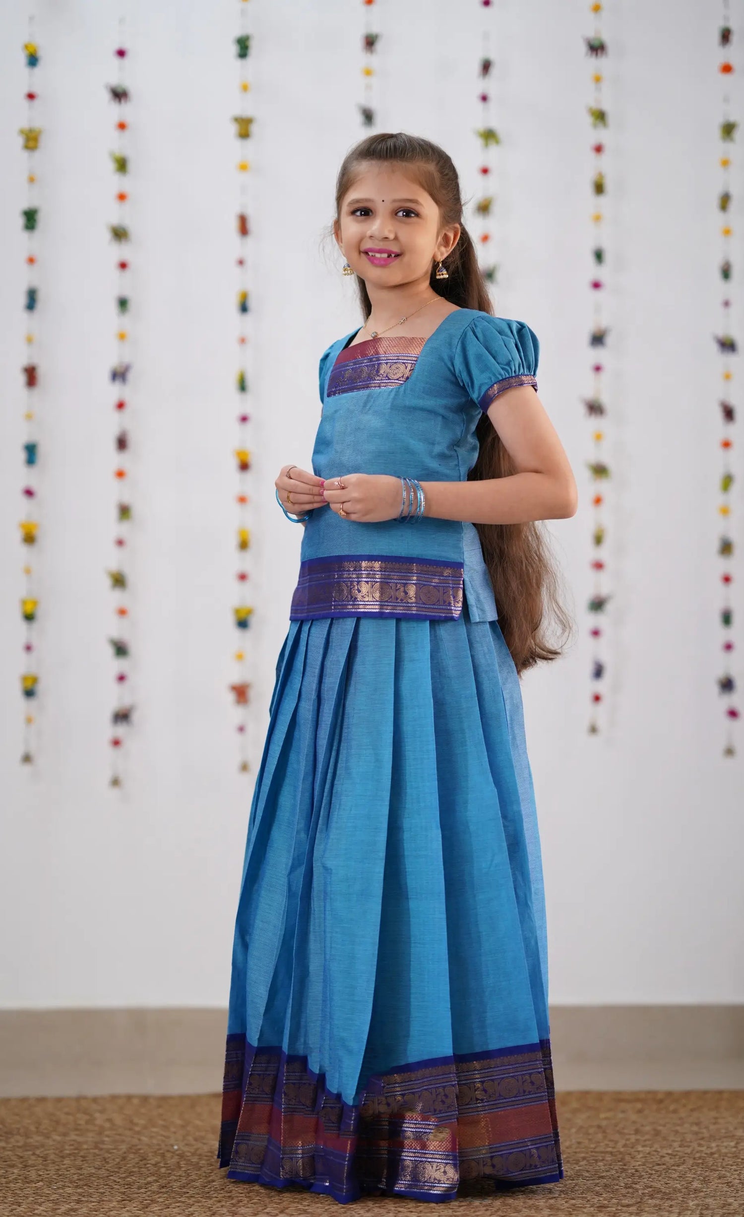 sky blue pavadai