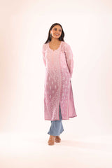 Soft Muslin Pink Chikankari Kurti