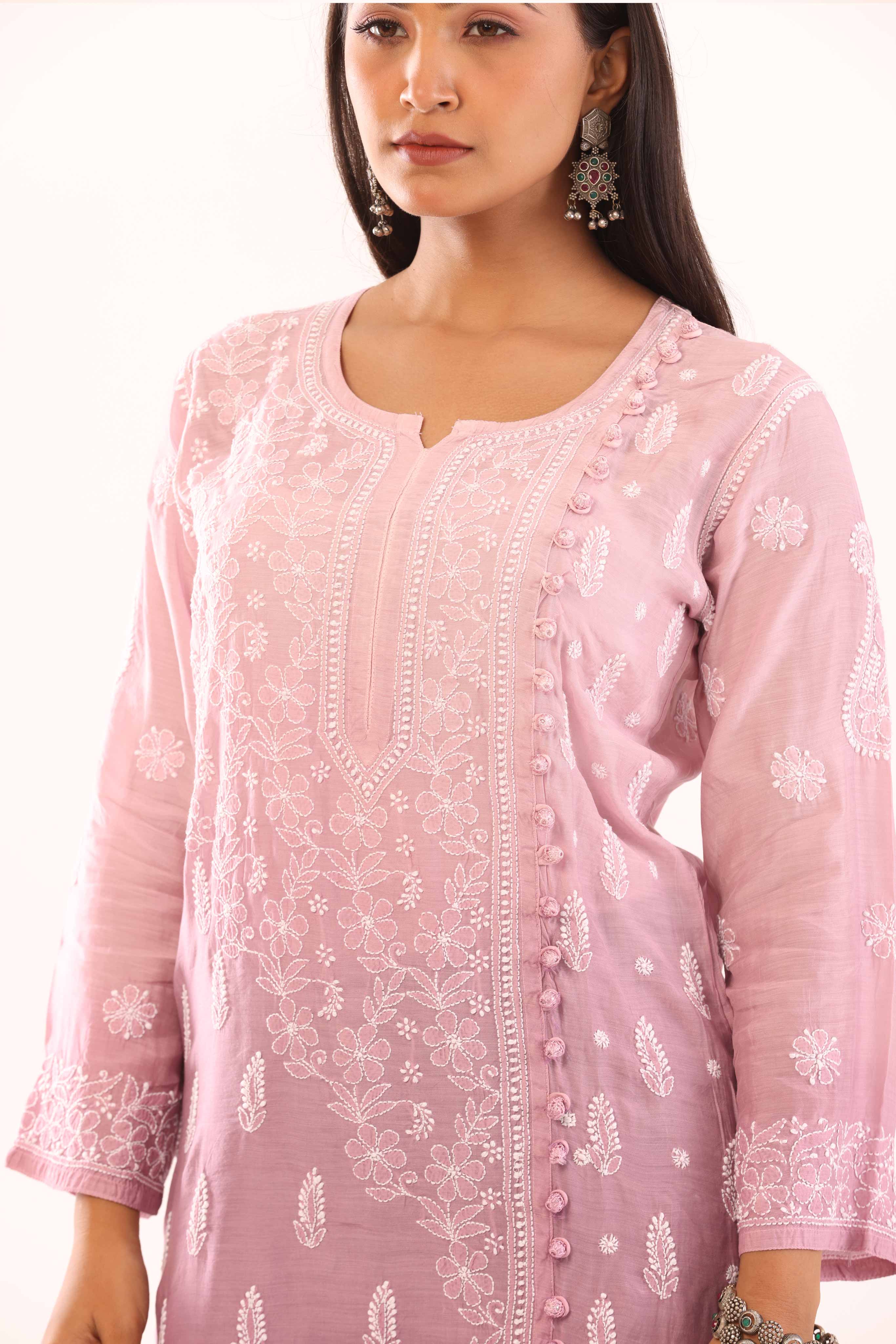 soft muslin long pink kurti