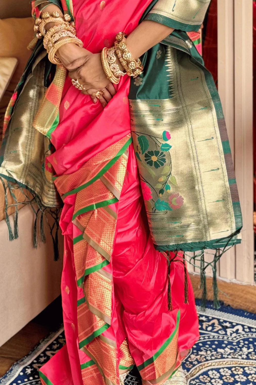 Soft Silk Pink Peshwai Nauvari  Ready to Wear Saree