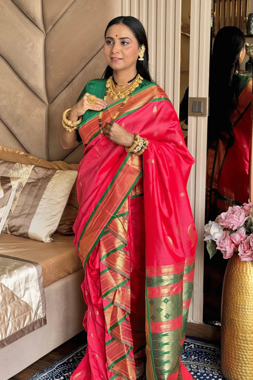 Soft Silk Pink Peshwai Nauvari  Ready to Wear Saree
