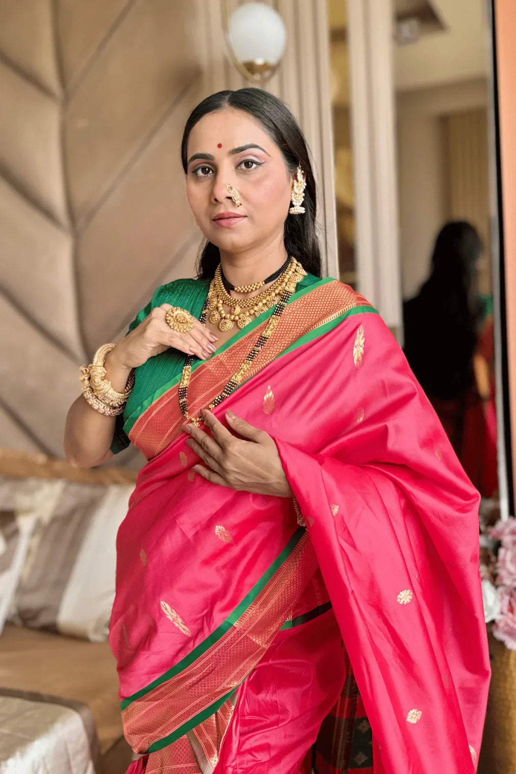 Soft Silk Pink Peshwai Nauvari  Ready to Wear Saree