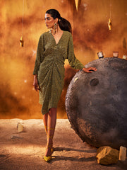 Spacewalk V-neck Gold Dress