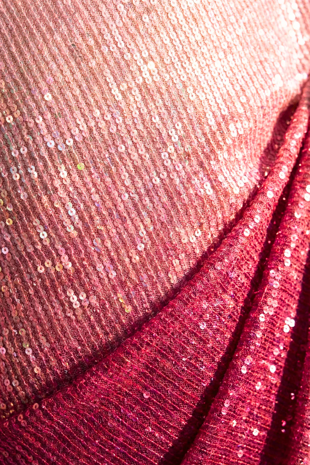 Blush Pink to Ruby Ombre Sequin Saree with Stitched Blouse