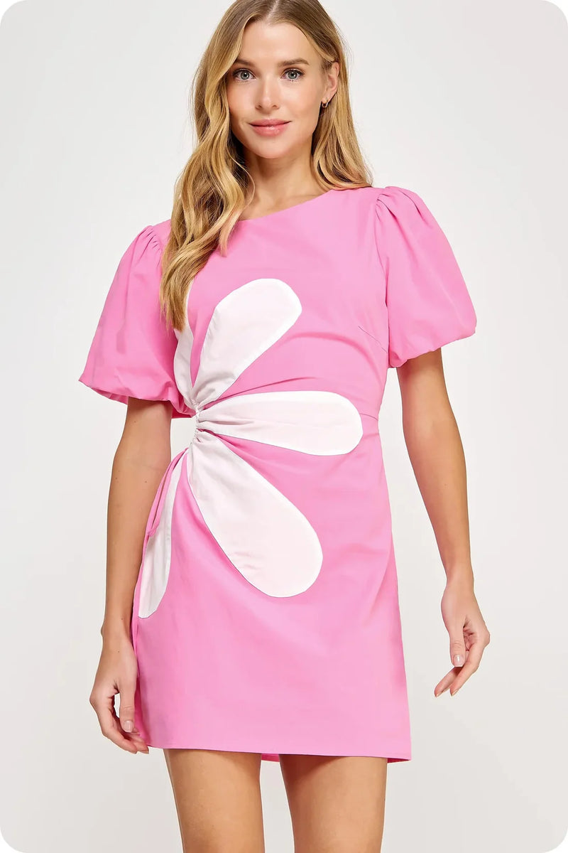 Pink Cotton Poplin Side Cut Mini Dress