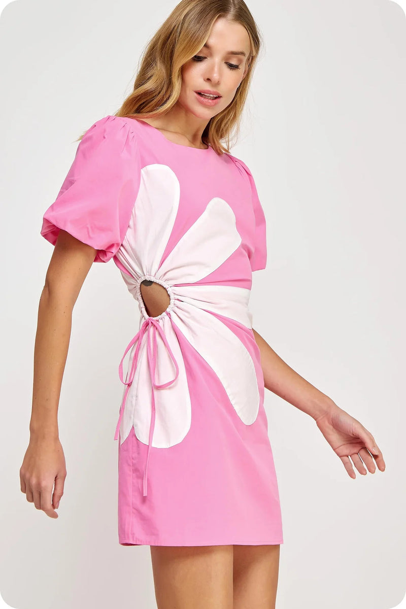 Pink Cotton Poplin Side Cut Mini Dress