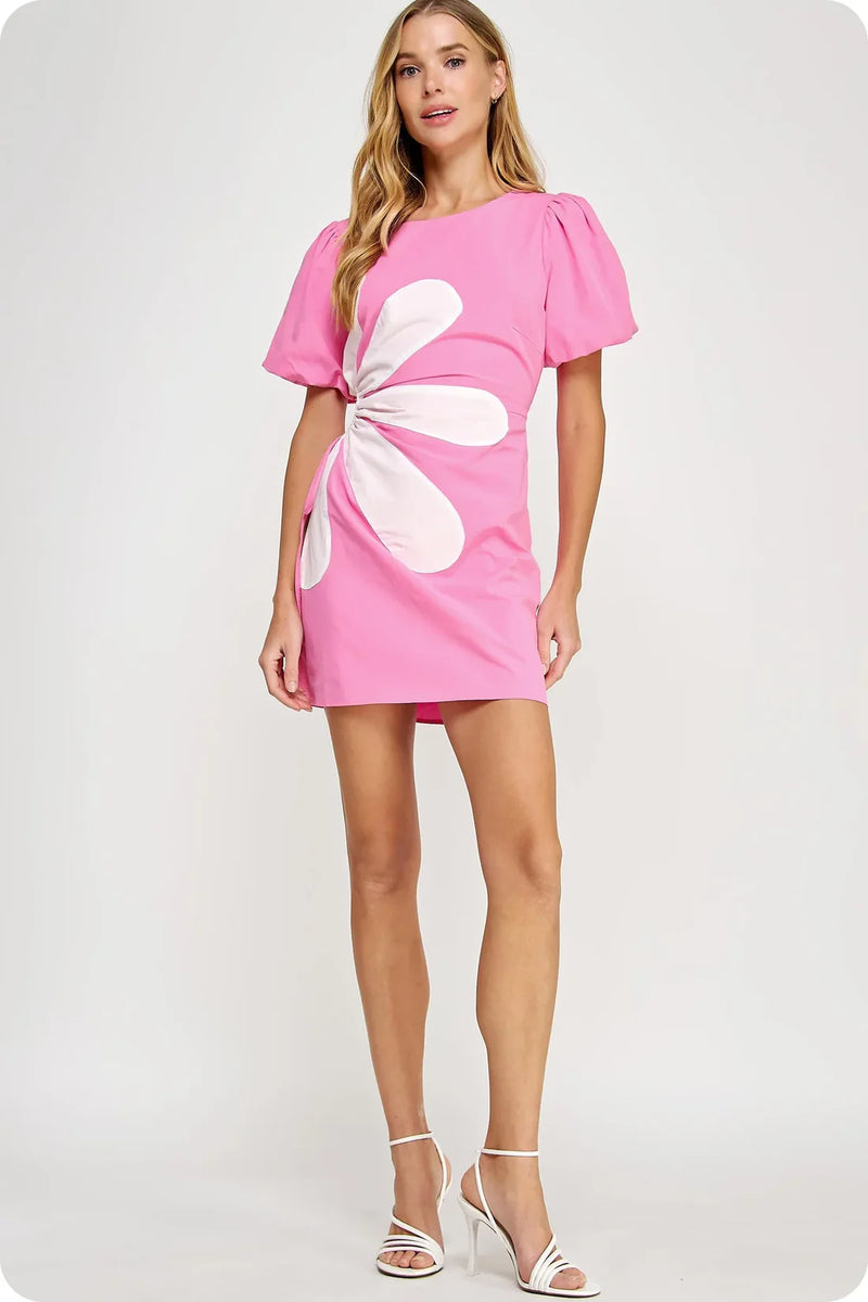 Pink Cotton Poplin Side Cut Mini Dress