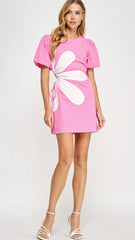 Pink Cotton Poplin Side Cut Mini Dress