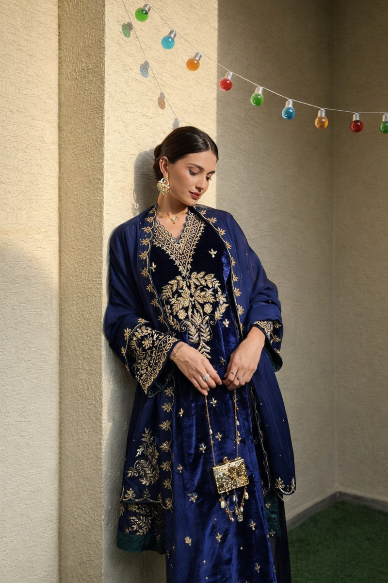 Royal Blue Velvet Suit – By Reet Lifestyle