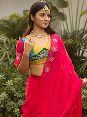 Blush Pink Organza Handwork Saree with Blouse