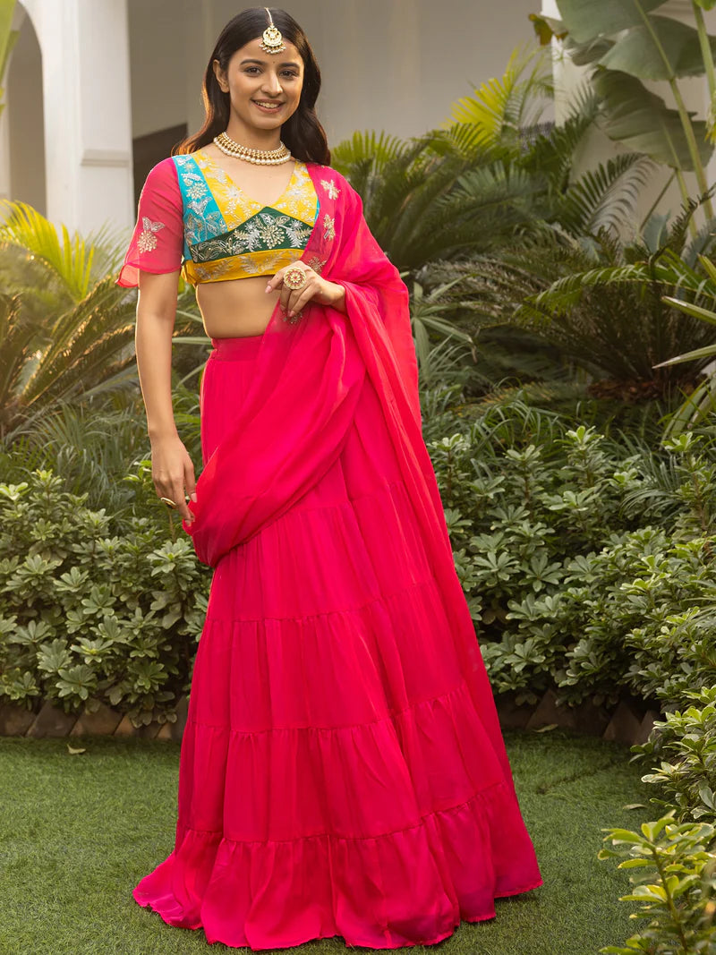 Blush Pink Organza Handwork Saree with Blouse