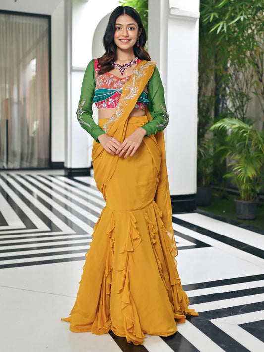 Tales of Organza Mustard Saree with Frill Border 700