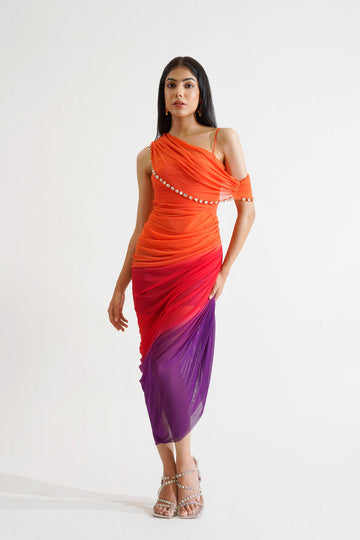 Tango Ombre Draped Mesh Dress