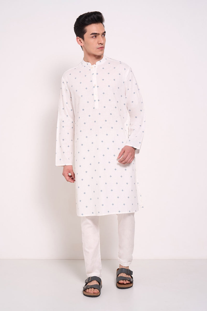 Teal Printed Below Waist Men’s Kurta