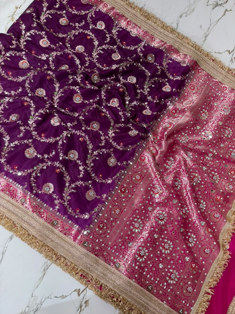 Purple Rose Heritage Saree Tissue Banarasi Saree