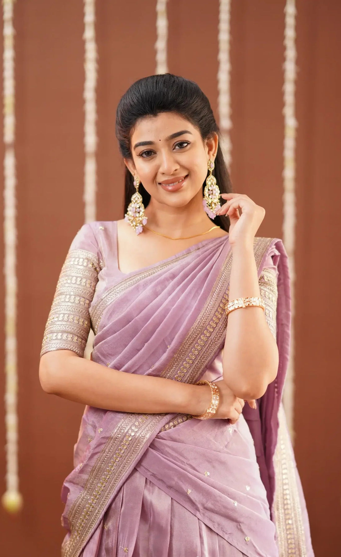 Soft pastel half saree for ceremonies