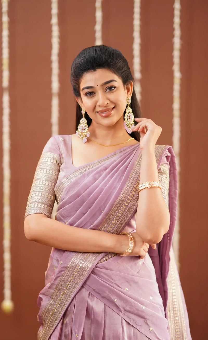 Soft pastel half saree for ceremonies