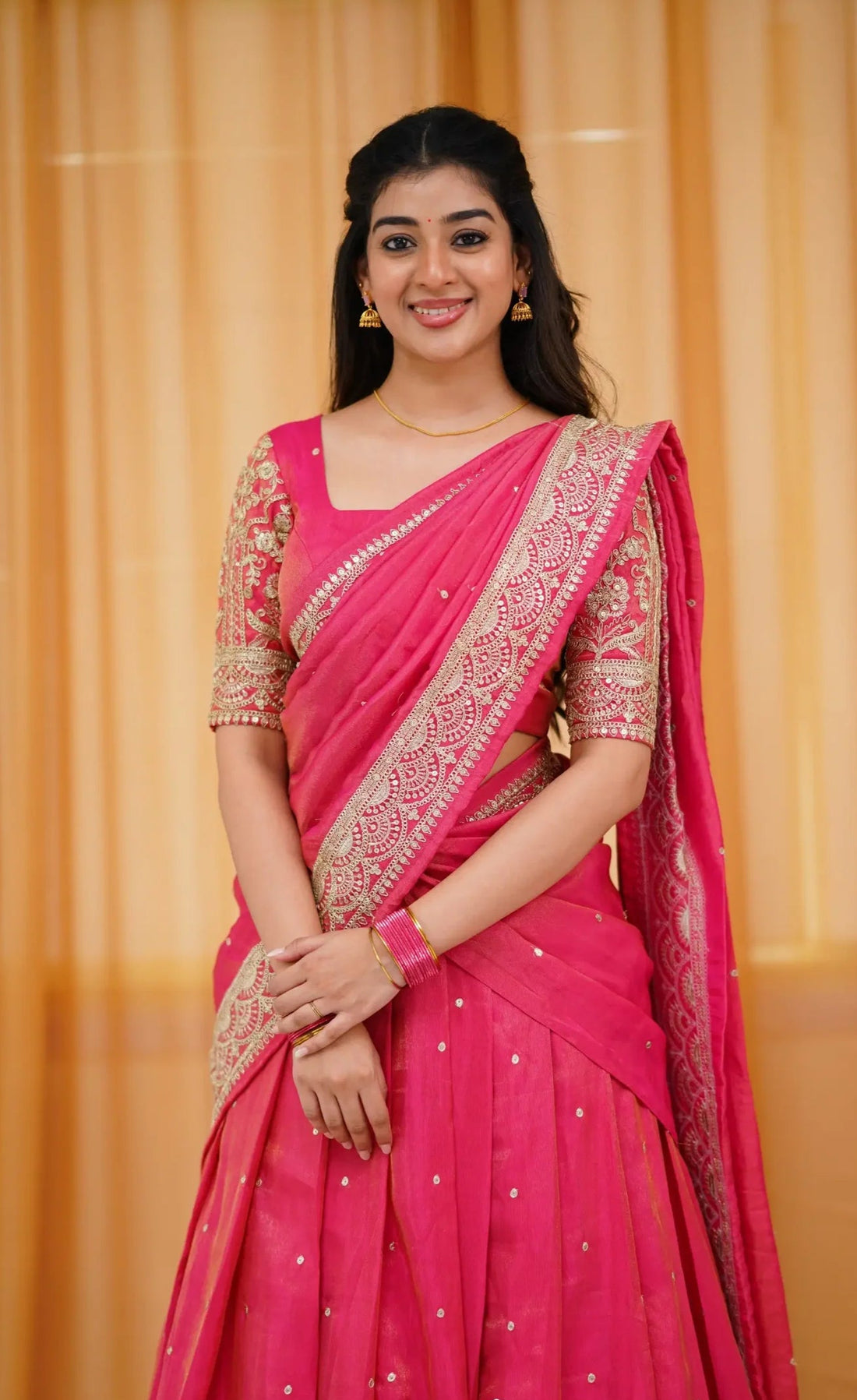 lightweight dark pink half saree
