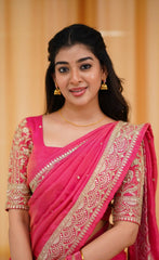 lightweight dark pink half saree for summer festivals