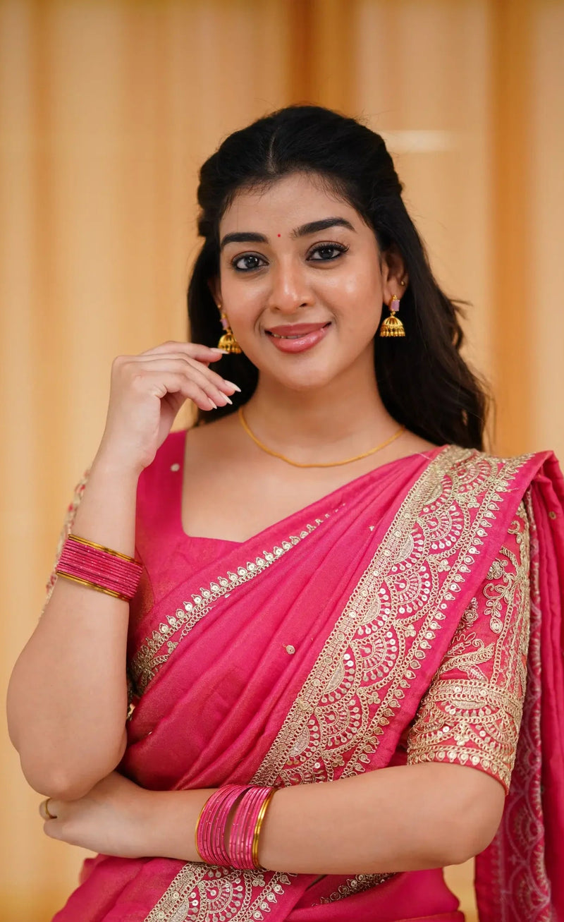 dark pink half saree