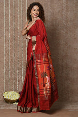 Tyohaar Maroon Handloom Pure Cotton Paithani Saree