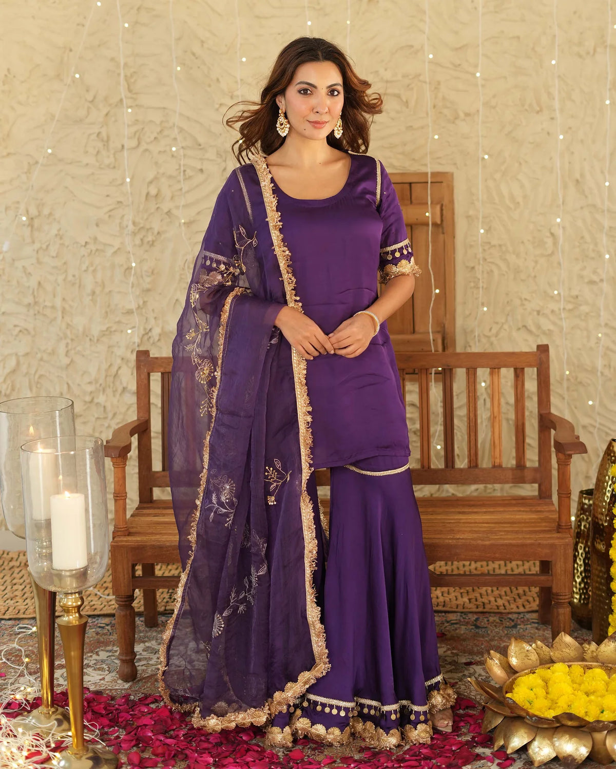 Satin Purple Ujwal Sharara Set
