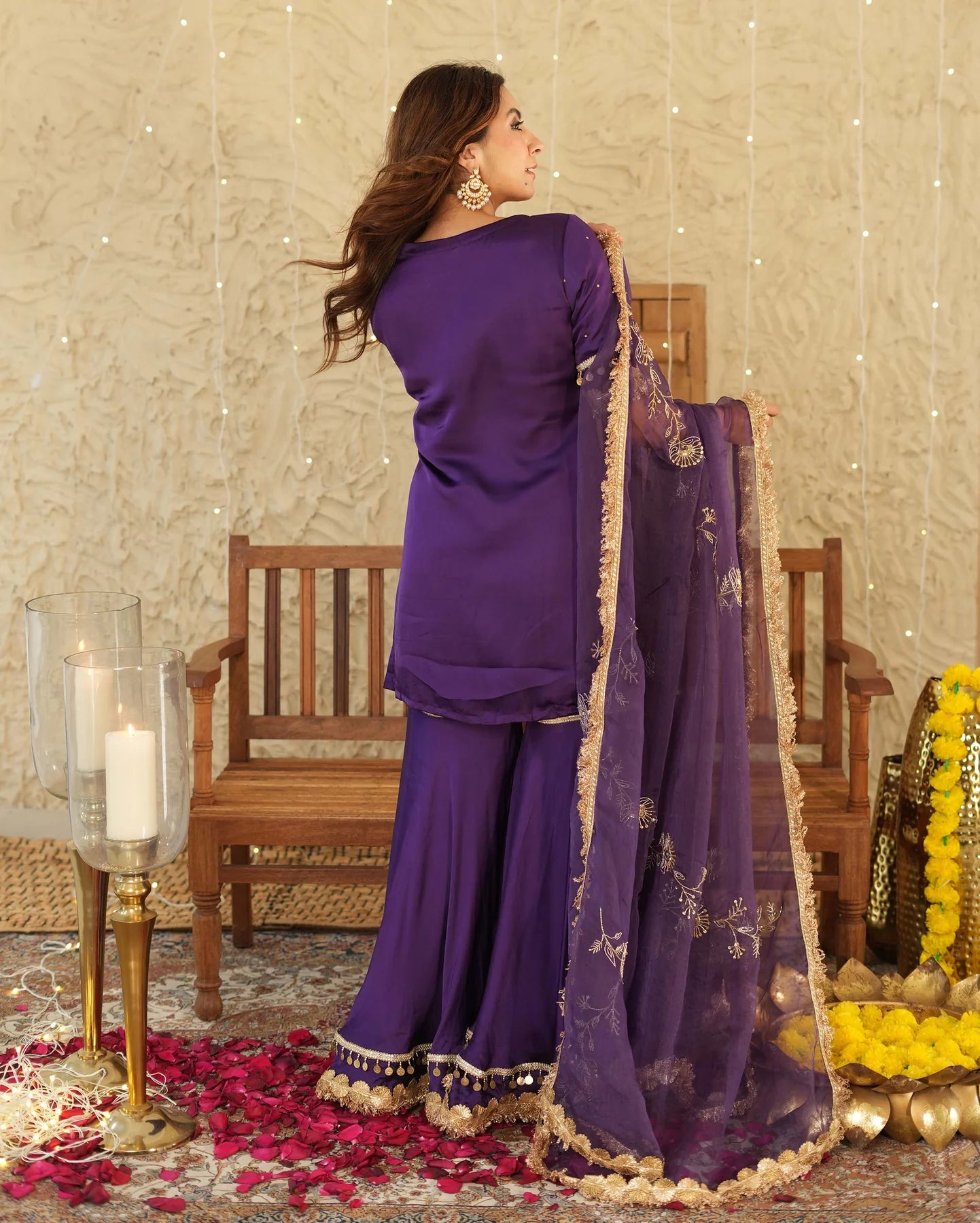 Satin Purple Ujwal Sharara Set