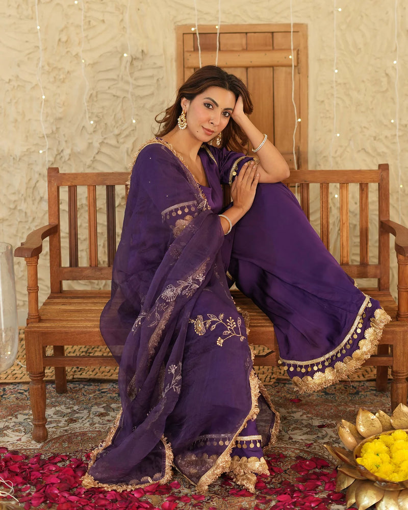 Satin Purple Ujwal Sharara Set
