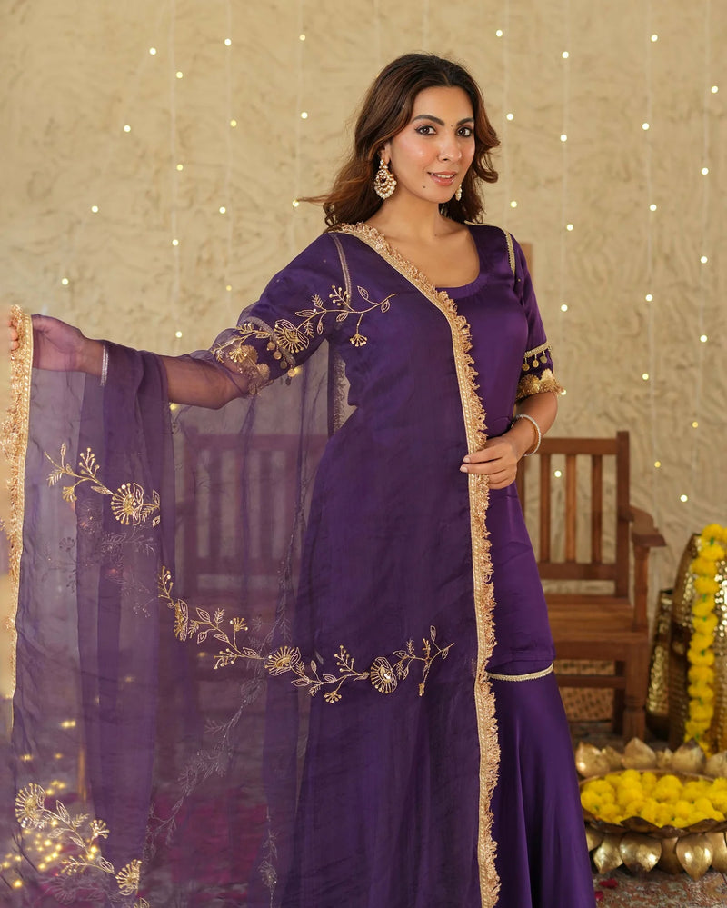 Satin Purple Ujwal Sharara Set