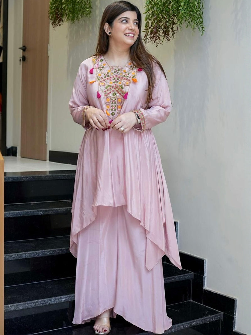 Pink Silk Blend Tunic & Palazzos Set Co-Ord Set