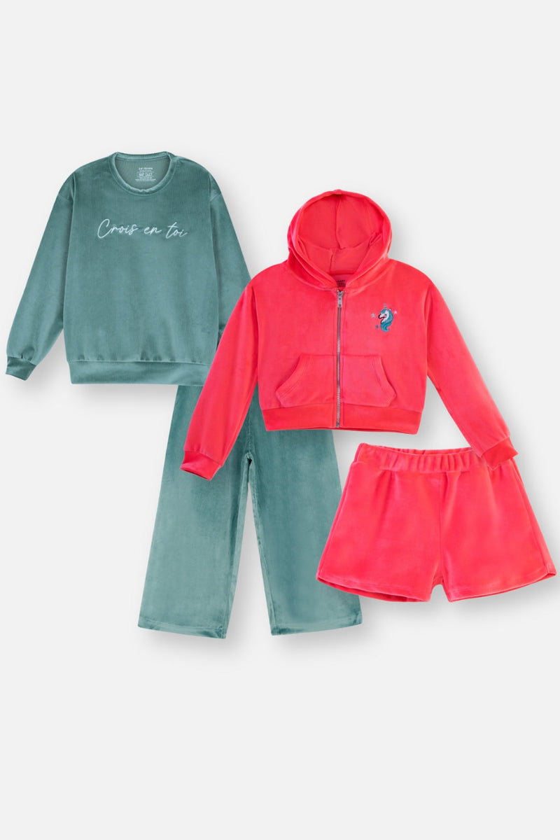 Velvet Co-Ord Sets for Kids Pack of 2
