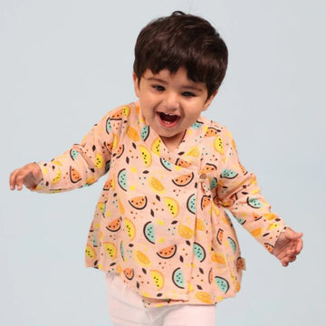 Vibrant Lemons Muslin Full-sleeves Angrakha Set