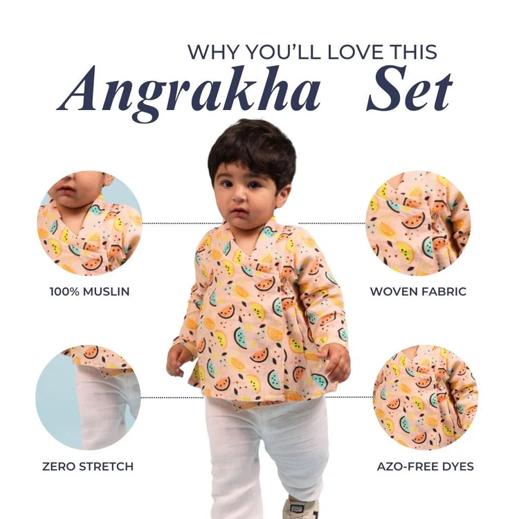 Vibrant Lemons Muslin Full-sleeves Angrakha Set