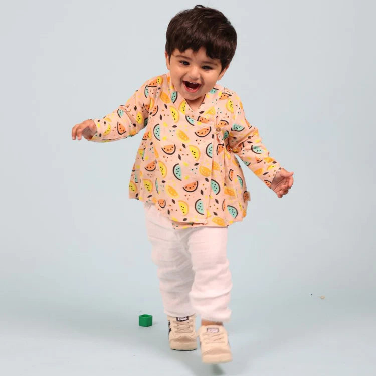 Vibrant Lemons Muslin Full-sleeves Angrakha Set